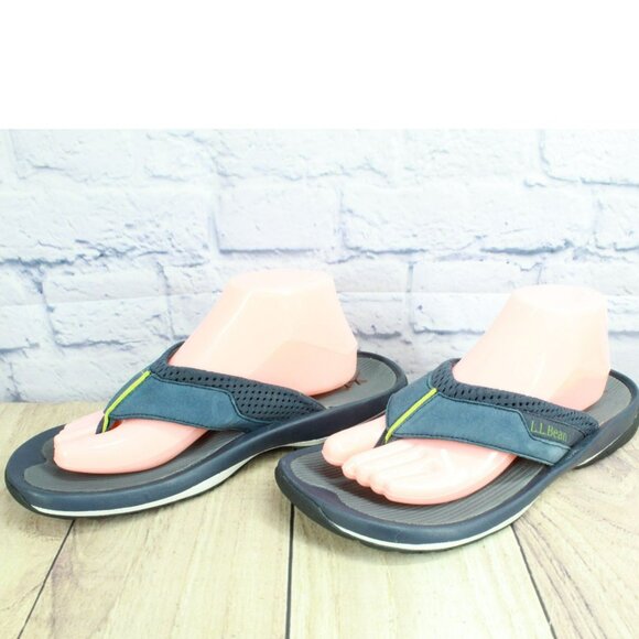 LL Bean Swift River Blue Leather Perforated Athletic Flip-Flop Sandals Size 9 M - Picture 2 of 9